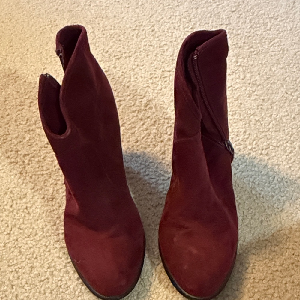 Vanity Burgundy Suede Ankle Booties with Side Zip